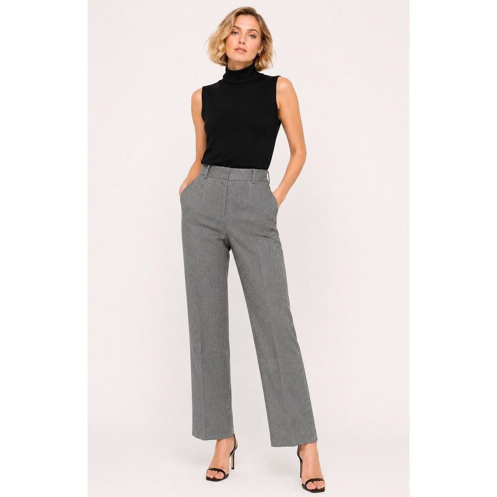 New Talbots Women Italian Wool Herringbone Straight Leg Pants Black White  6